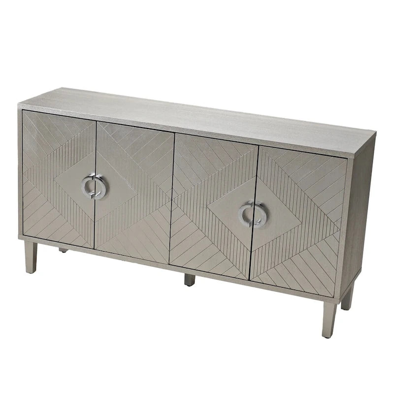 Armoire de rangement 4 portes, élégante et fonctionnelle, avec pieds en pin et MDF