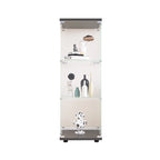 Vitrine en verre avec 3 étagères, meuble vitrine à une porte, bibliothèque en verre noire sur pied, installation rapide