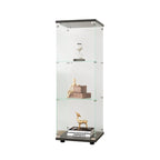 Vitrine en verre avec 3 étagères, meuble vitrine à une porte, bibliothèque en verre noire sur pied, installation rapide