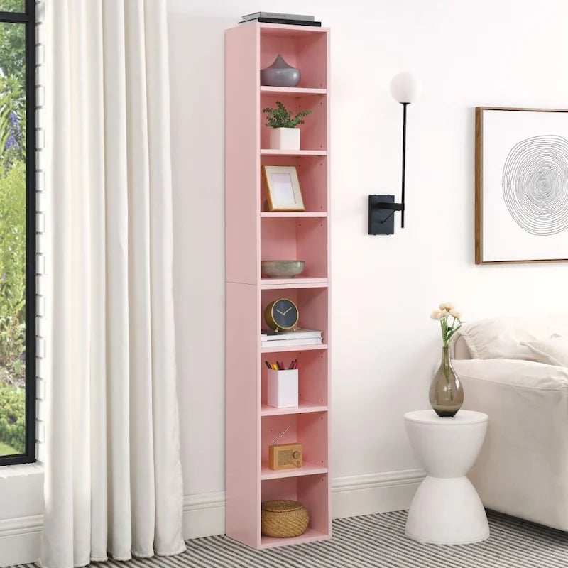 Meuble de rangement fin à 8 niveaux pour CD/DVD, avec étagères réglables