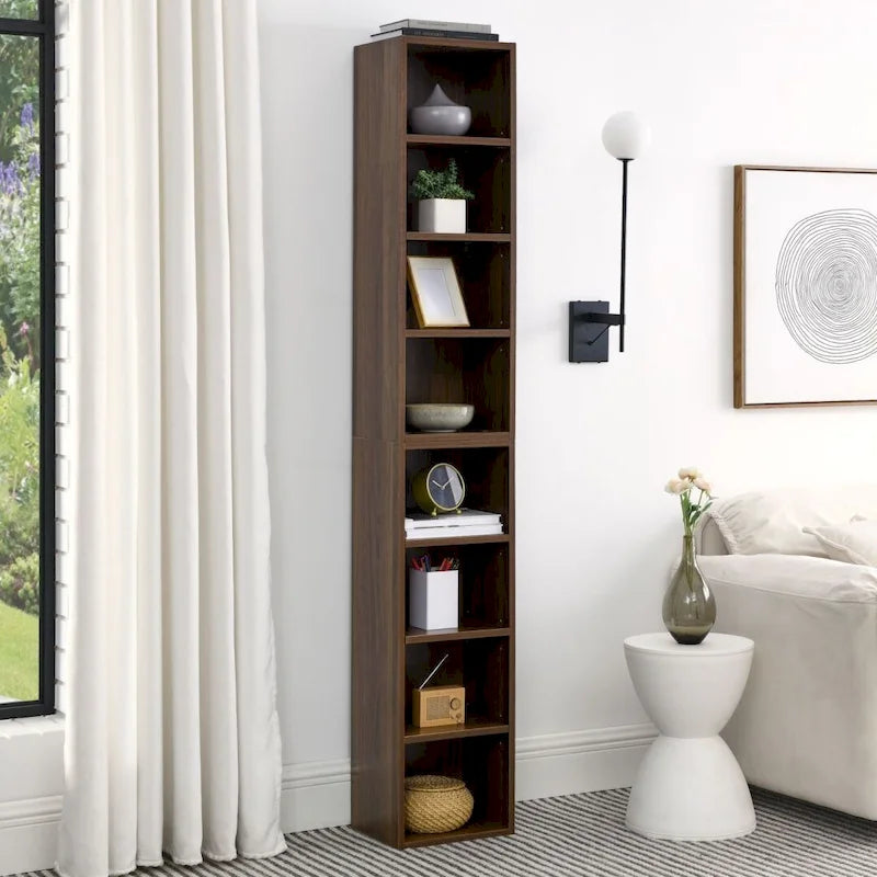 Meuble de rangement fin à 8 niveaux pour CD/DVD, avec étagères réglables