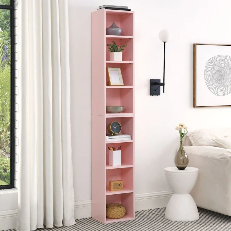 Meuble de rangement fin à 8 niveaux pour CD/DVD, avec étagères réglables