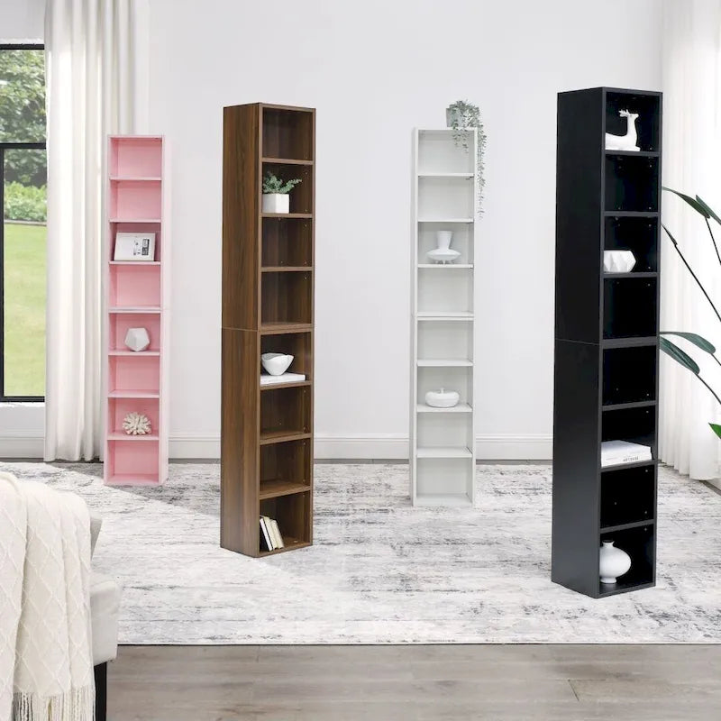 Meuble de rangement fin à 8 niveaux pour CD/DVD, avec étagères réglables