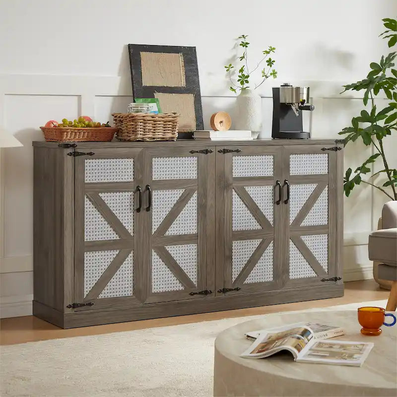 Meuble de rangement rustique en similicuir tressé