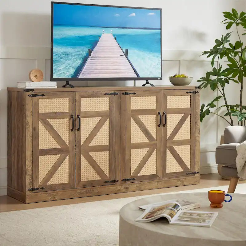 Meuble de rangement rustique en similicuir tressé