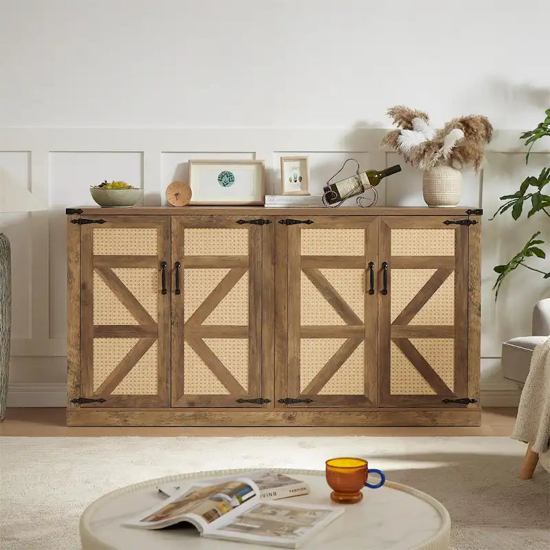 Meuble de rangement rustique en similicuir tressé