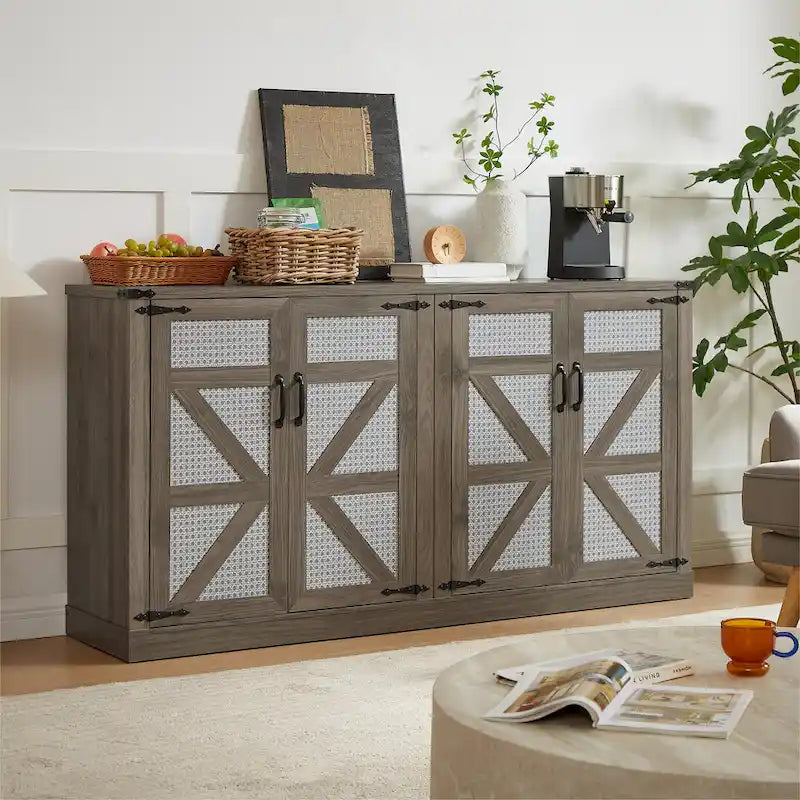 Meuble de rangement rustique en similicuir tressé
