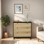 30.313-Meuble de rangement à tiroirs en corde tressée, pour chambre, salon, salle à manger, couloirs, noir