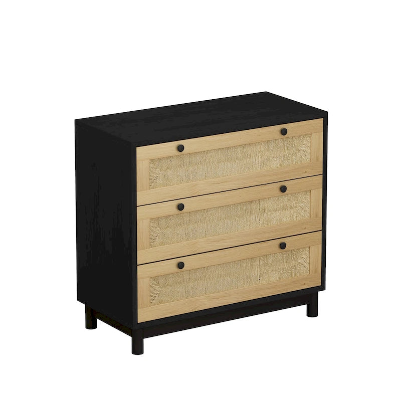 30.313-Meuble de rangement à tiroirs en corde tressée, pour chambre, salon, salle à manger, couloirs, noir