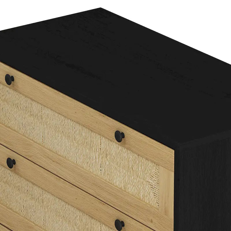 30.313-Meuble de rangement à tiroirs en corde tressée, pour chambre, salon, salle à manger, couloirs, noir