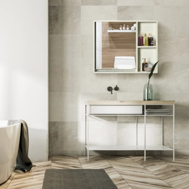 Armoire de toilette 31,5 x 25,5 avec miroir, étagère de rangement, blanche