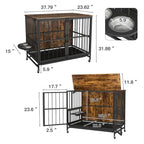Chenil pour chiens jusqu'à 36 kg avec plateau amovible, niche à deux portes, panneau relevable, rotation à 360 degrés, gamelles réglables sur 3 hauteurs