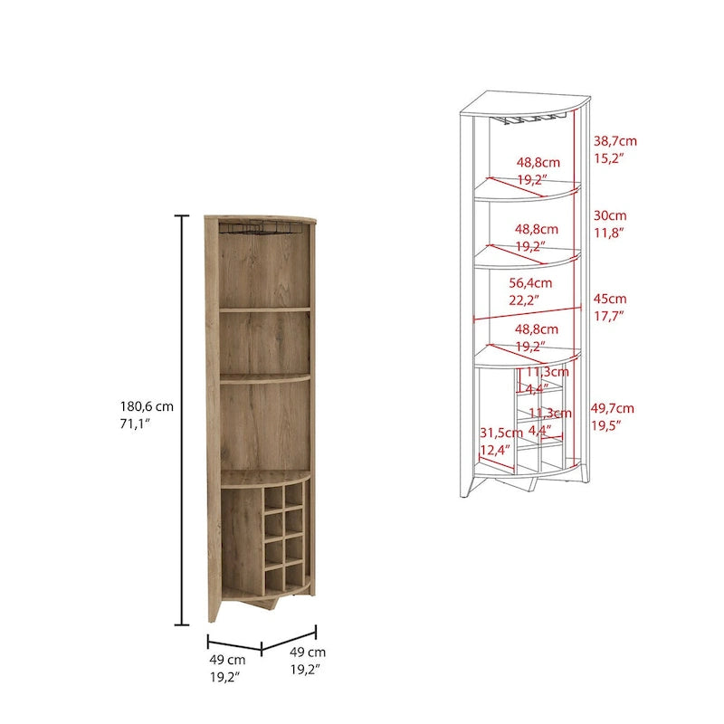 Meuble d'angle de bar pour cuisine, salle à manger, salon, marron foncé