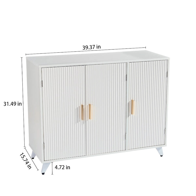 Buffet avec texture ondulée, armoire d'appoint blanche avec porte, bibliothèque moderne pour cuisine, salon, entrée