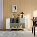 Buffet avec texture ondulée, armoire d'appoint blanche avec porte, bibliothèque moderne pour cuisine, salon, entrée