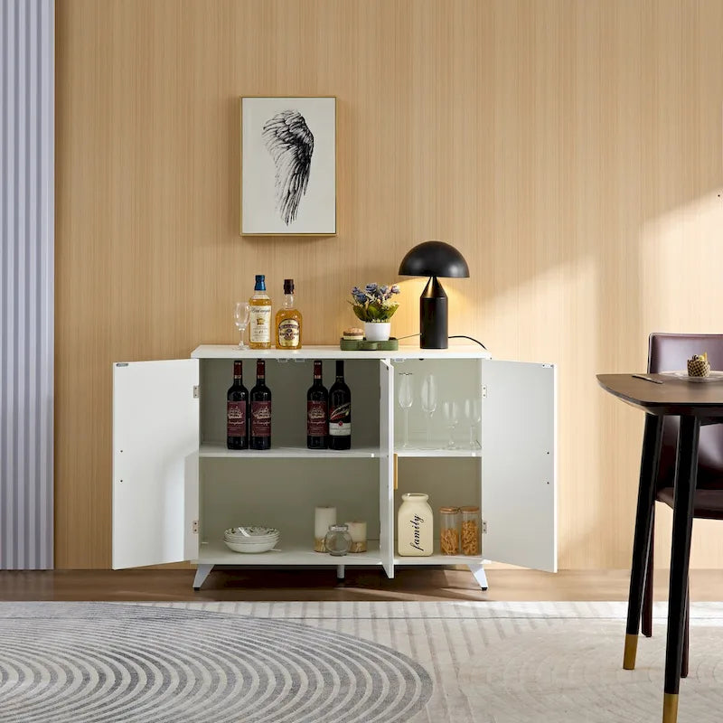 Buffet avec texture ondulée, armoire d'appoint blanche avec porte, bibliothèque moderne pour cuisine, salon, entrée