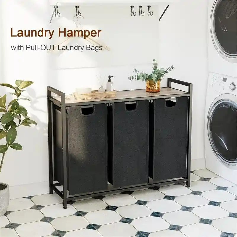 Panier à linge, Trieur de linge 3 sections - 92L x 30l x 72,2H cm