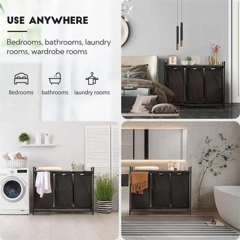 Panier à linge, Trieur de linge 3 sections - 92L x 30l x 72,2H cm