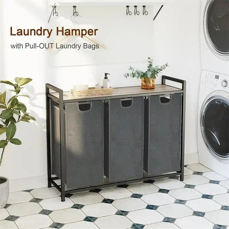 Panier à linge, Trieur de linge 3 sections - 92L x 30l x 72,2H cm