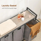 Panier à linge, Trieur de linge 3 sections - 92L x 30l x 72,2H cm