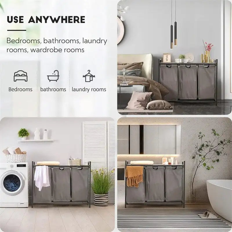 Panier à linge, Trieur de linge 3 sections - 92L x 30l x 72,2H cm