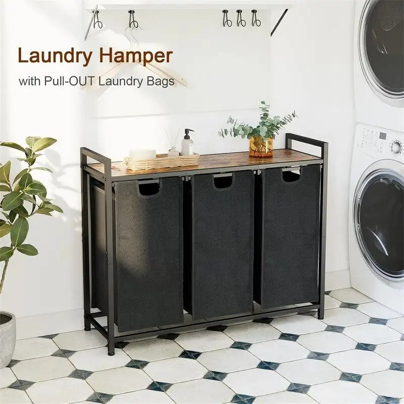 Panier à linge, Trieur de linge 3 sections - 92L x 30l x 72,2H cm