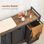 Panier à linge, Trieur de linge 3 sections - 92L x 30l x 72,2H cm