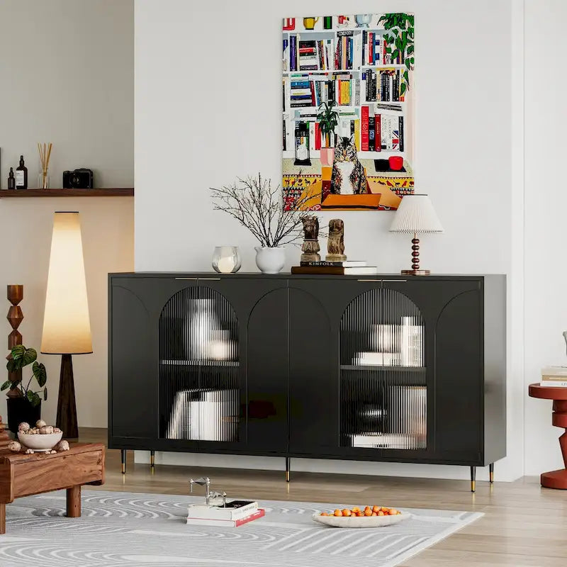 Meuble d'appoint en bois avec 4 portes vitrées