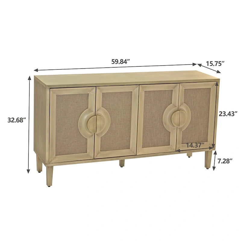 59.84 Élégant Cabinet Vintage 4 Portes avec Portes Décorées de Lin