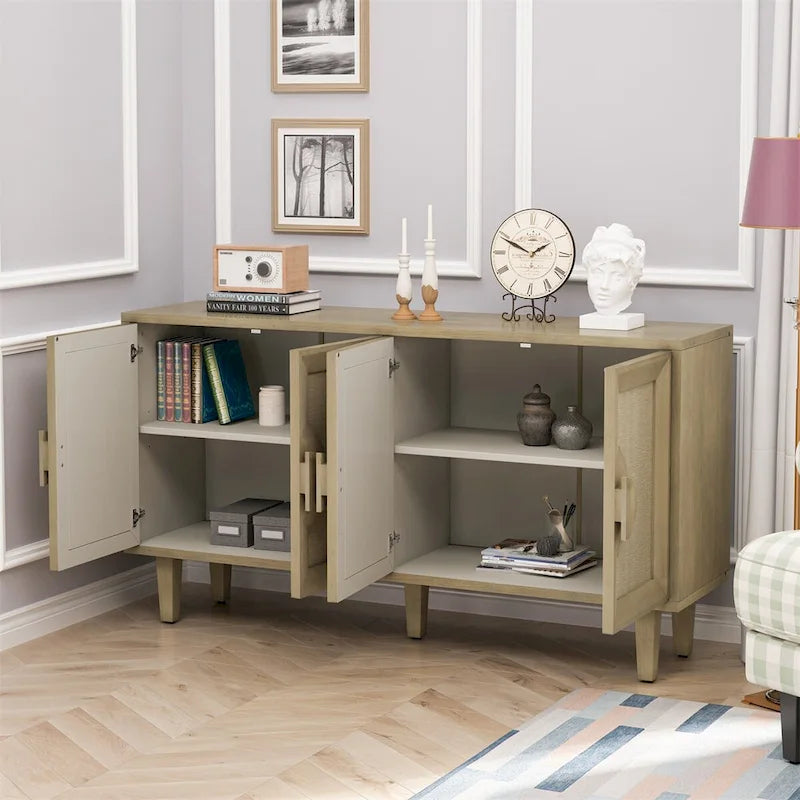 59.84 Élégant Cabinet Vintage 4 Portes avec Portes Décorées de Lin