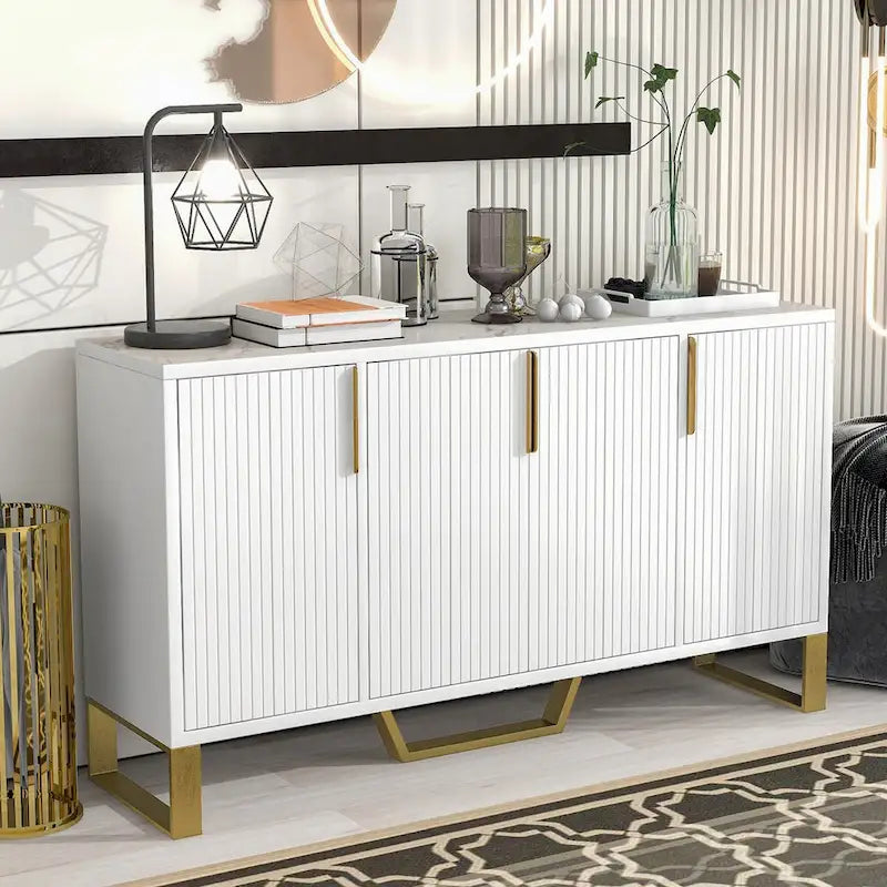 Buffet de cuisine avec 4 portes, poignées Meta, pieds et étagères réglables - 60L x 15.7l x 34H