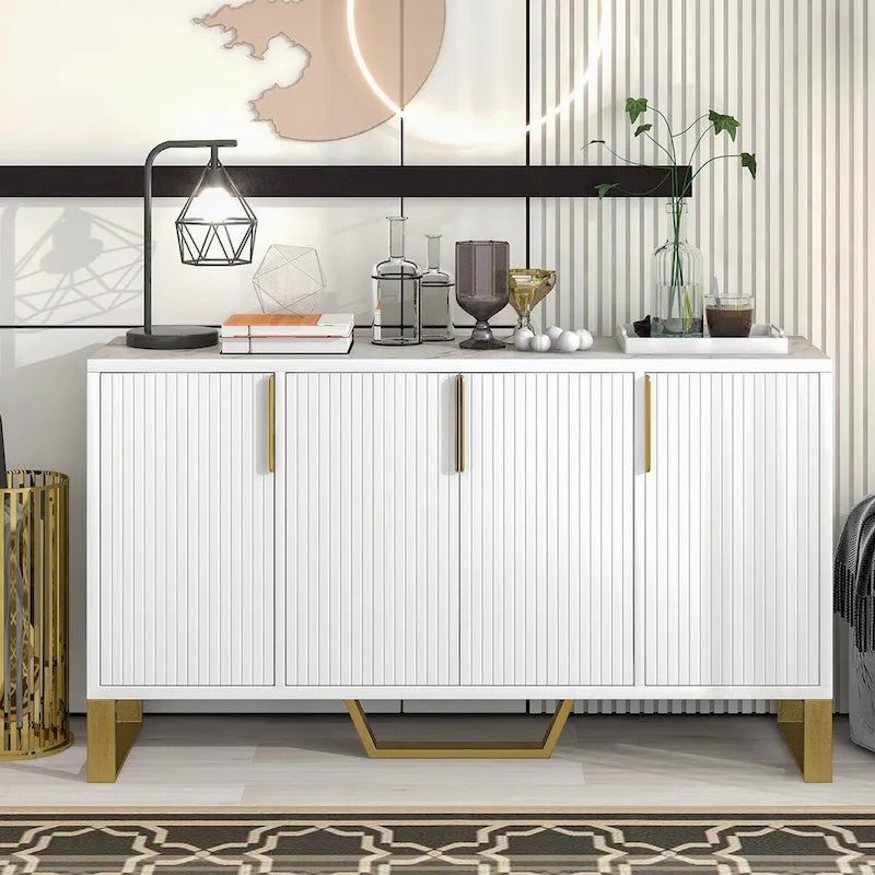 Buffet de cuisine avec 4 portes, poignées Meta, pieds et étagères réglables - 60L x 15.7l x 34H
