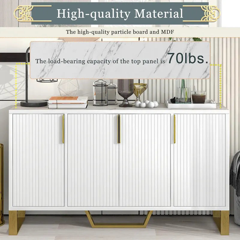 Buffet de cuisine avec 4 portes, poignées Meta, pieds et étagères réglables - 60L x 15.7l x 34H