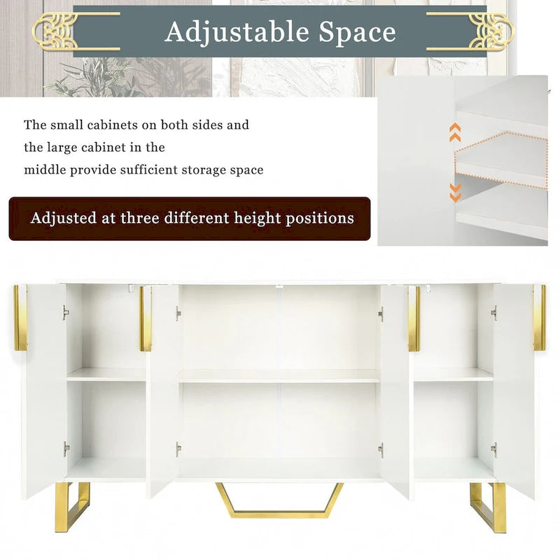 Buffet de cuisine avec 4 portes, poignées Meta, pieds et étagères réglables - 60L x 15.7l x 34H