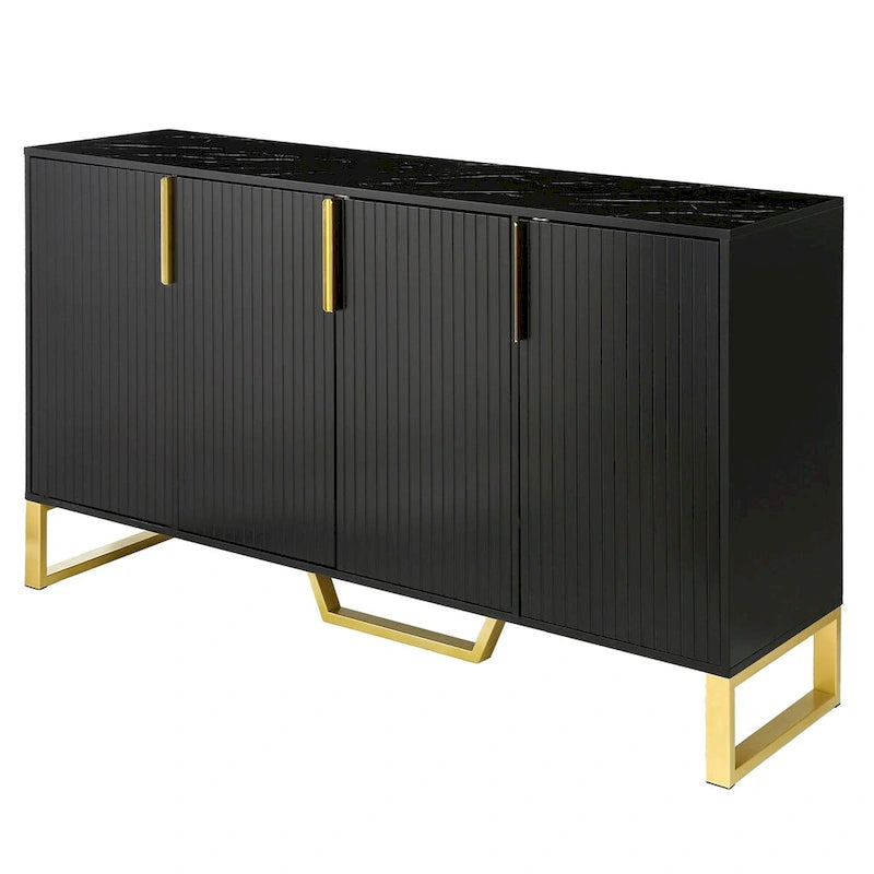 Buffet de cuisine avec 4 portes, poignées Meta, pieds et étagères réglables - 60L x 15.7l x 34H