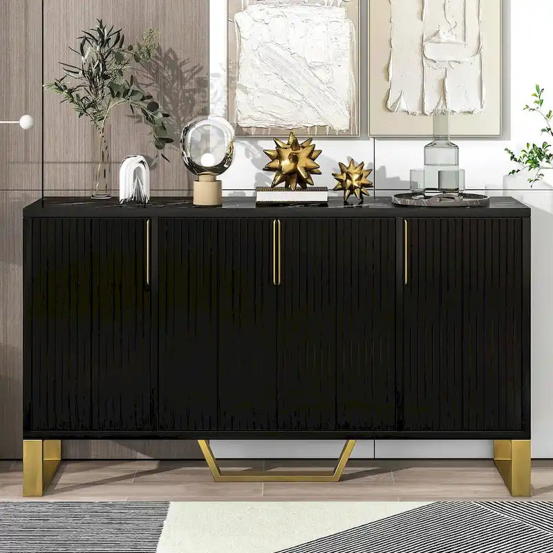 Buffet de cuisine avec 4 portes, poignées Meta, pieds et étagères réglables - 60L x 15.7l x 34H