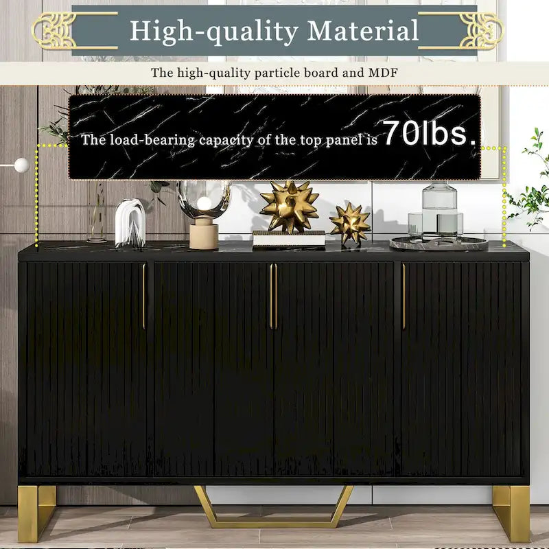 Buffet de cuisine avec 4 portes, poignées Meta, pieds et étagères réglables - 60L x 15.7l x 34H