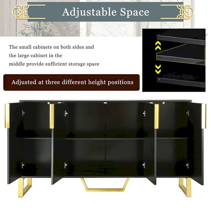 Buffet de cuisine avec 4 portes, poignées Meta, pieds et étagères réglables - 60L x 15.7l x 34H