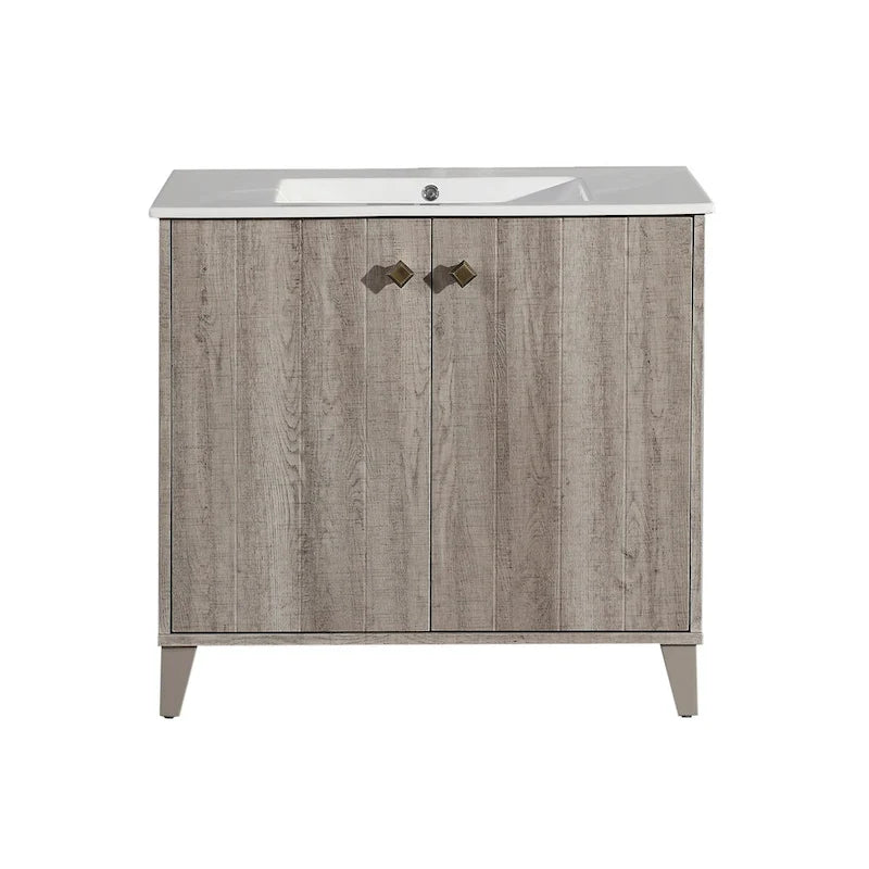 Lavabo de salle de bain mural carré de 16,5 po - Marron