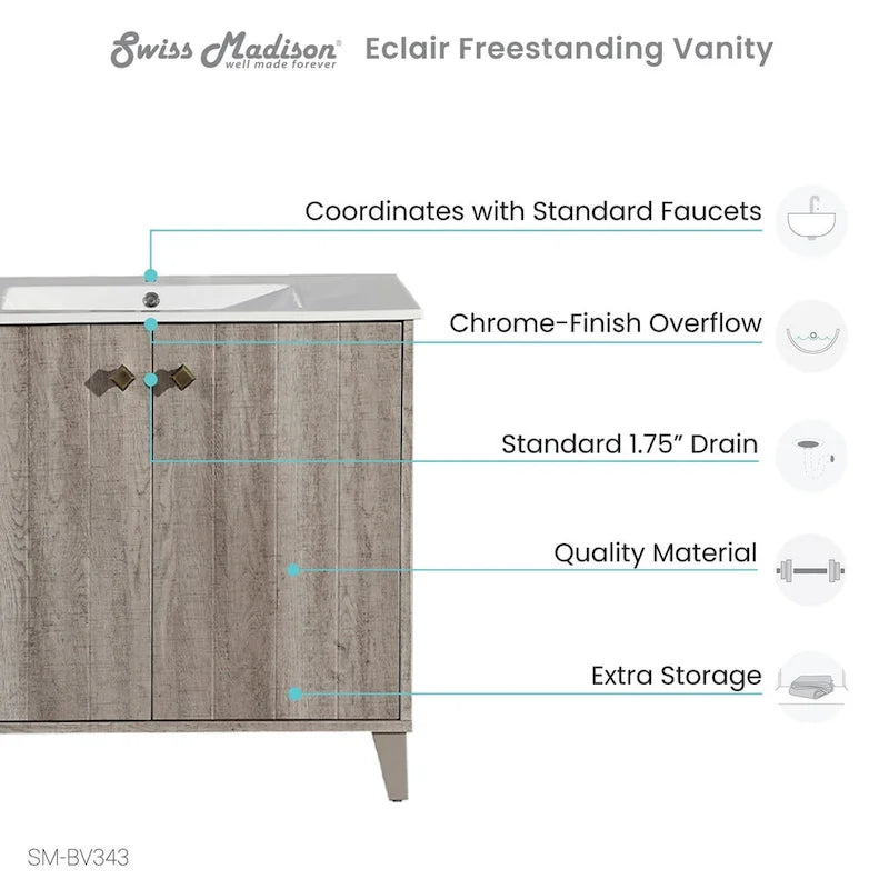 Lavabo de salle de bain mural carré de 16,5 po - Marron