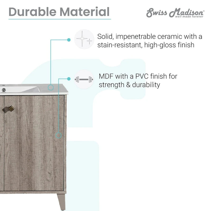 Lavabo de salle de bain mural carré de 16,5 po - Marron