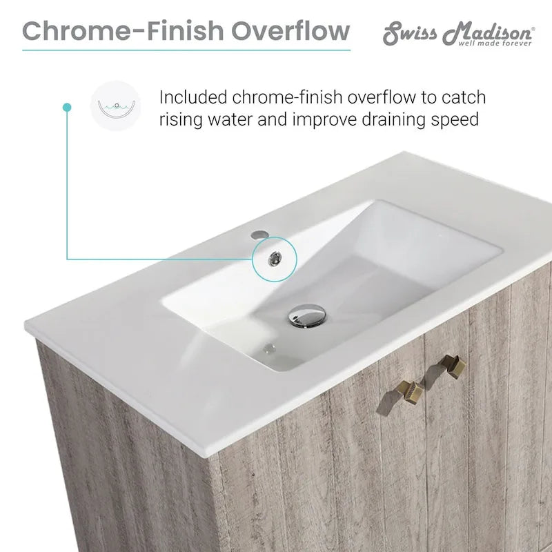 Lavabo de salle de bain mural carré de 16,5 po - Marron