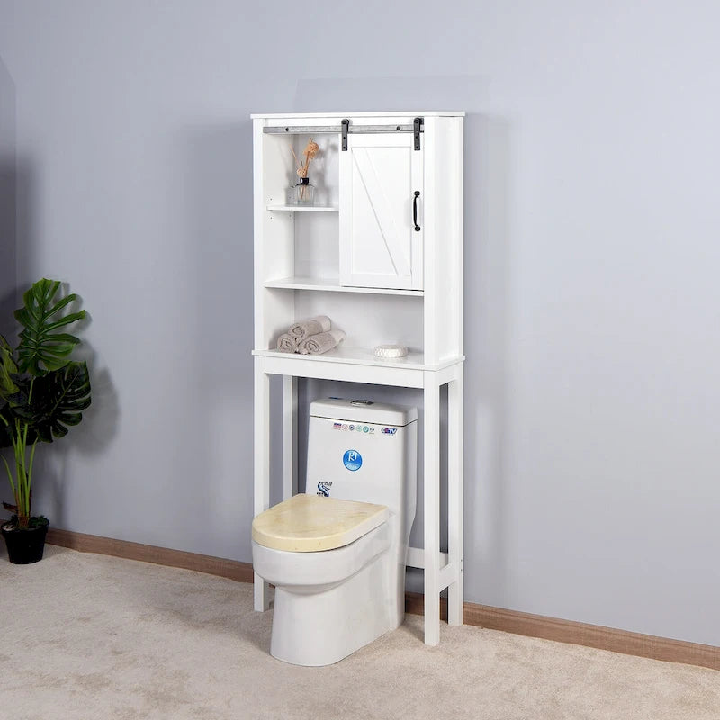 Meuble de Rangement de Salle de Bain Suspendu au-dessus des Toilettes avec Étagères Réglables et Porte Coulissante (Style Grange)