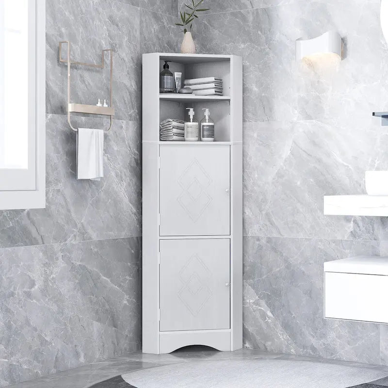Meuble tour autoportant en bois à 5 niveaux, meuble de rangement haut pour salle de bain