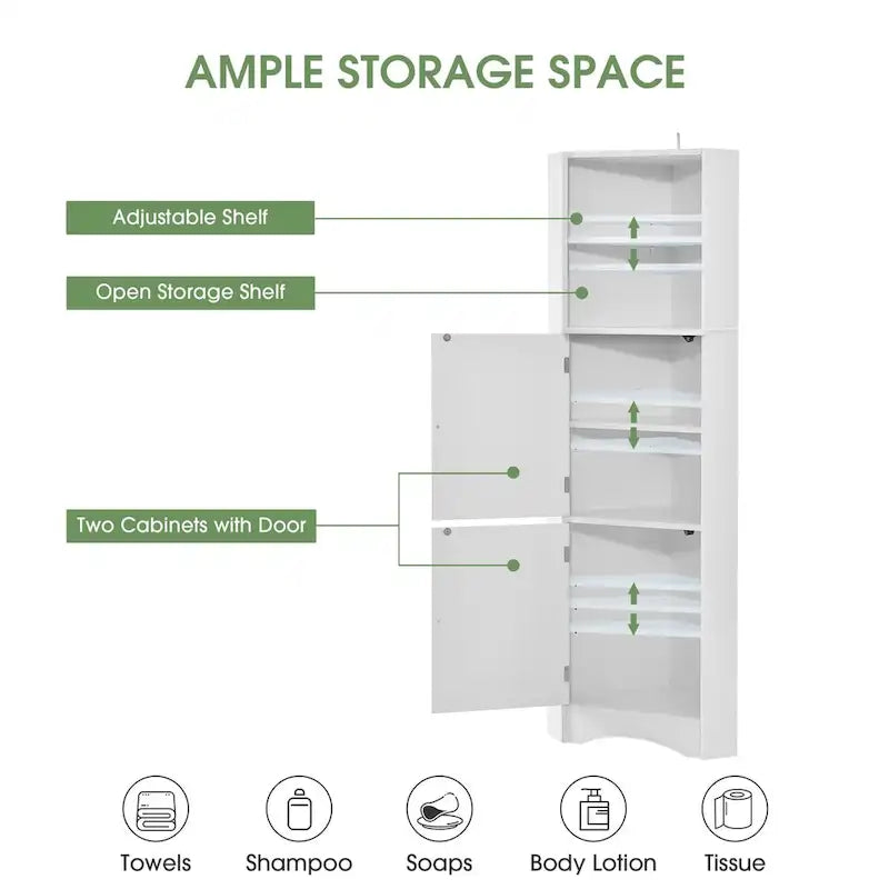 Meuble tour autoportant en bois à 5 niveaux, meuble de rangement haut pour salle de bain
