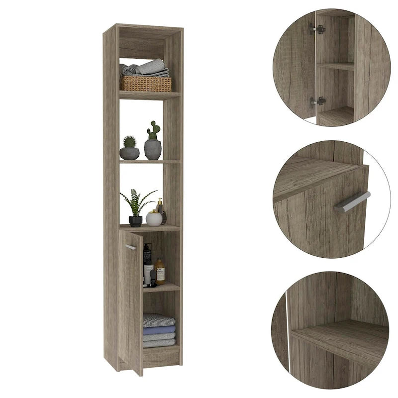 Meuble de Rangement Salle de Bain avec 3 Étagères, Une Porte