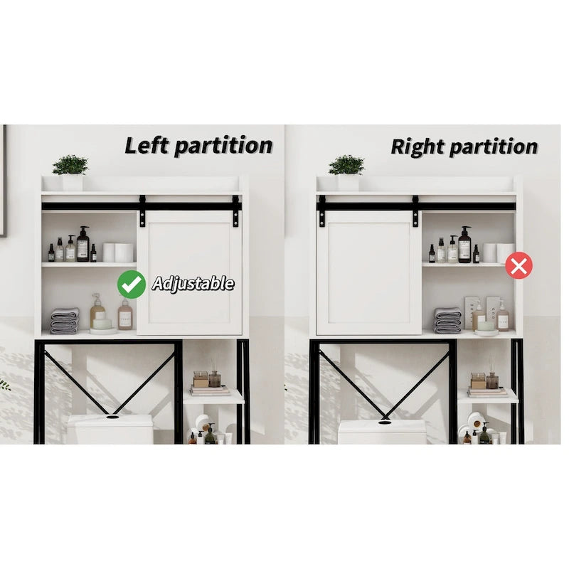 Meuble de rangement au-dessus des toilettes avec porte coulissante de style grange