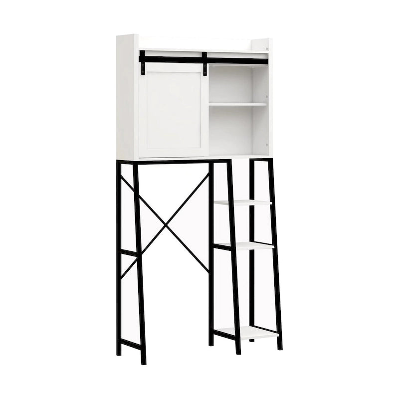 Meuble de rangement au-dessus des toilettes avec porte coulissante de style grange