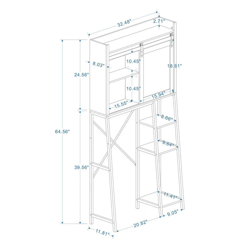 Meuble de rangement au-dessus des toilettes avec porte coulissante de style grange