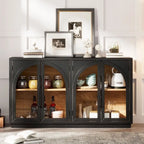 Buffet rétro 4 portes avec grand espace de rangement, poignées métalliques et étagères réglables